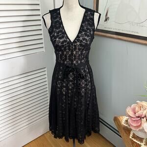 SHANI Dress Womens 4 Black Lace Belted Cocktail Dark Romantic Dainty Whimsigoth